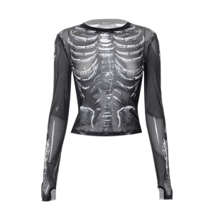 Y2K Fashion Long Sleeve Skeleton Top - Grunge Aesthetic & Coquette Style