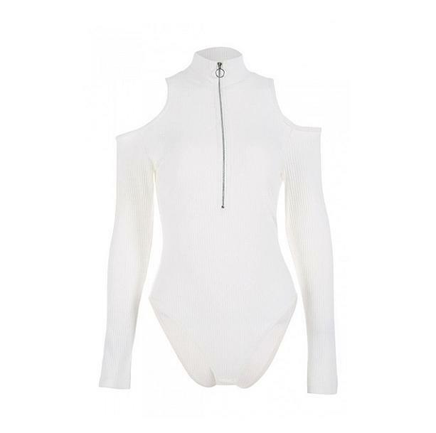 Y2K Fashion Long Sleeve Zip Front Bodysuit - Grunge & Coquette Aesthetic