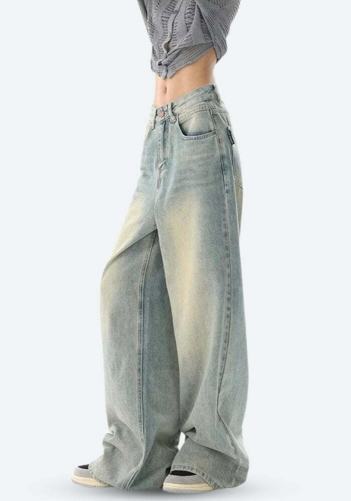 Y2K Fashion Low Rise Baggy Denim Jeans - Grunge Aesthetic & Coquette Style