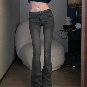 Y2K Fashion Low Rise Flare Jeans - Grunge Aesthetic & Coquette Style