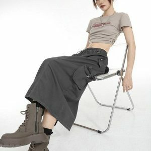 Y2K Fashion Low Rise Parachute Maxi Skirt - Grunge & Coquette Aesthetic