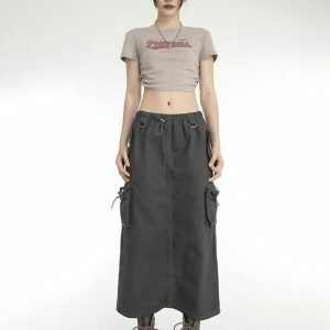 Y2K Fashion Low Rise Parachute Maxi Skirt - Grunge & Coquette Aesthetic