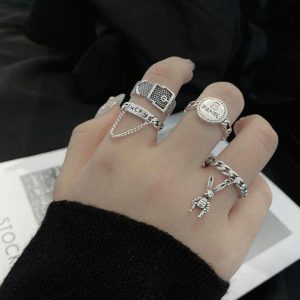 Y2K Fashion Lucky Rabbit Rings - Cute Coquette & Emo Aesthetic Jewelry