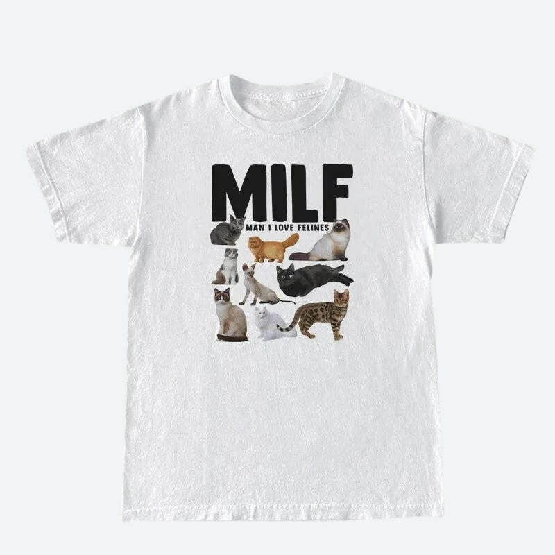 Y2K Fashion Man I Love Felines Tee - Cute Oversized Graphic Shirt