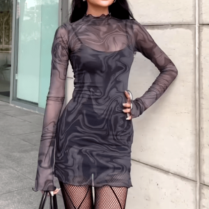 Y2K Fashion Mesh Night Out Dress - Coquette Aesthetic & Grunge Style