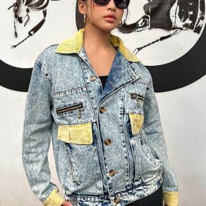 Y2K Fashion Mid Wash Patchwork Denim Jacket - Grunge & Coquette Style