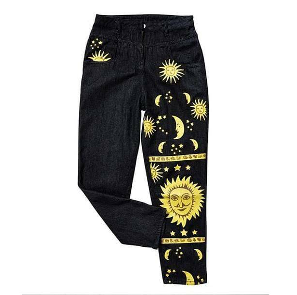 Y2K Fashion Moon & Star Trousers - Grunge Aesthetic & Coquette Style