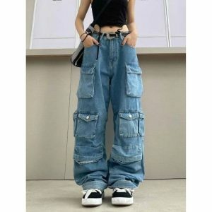 Y2K Fashion Multi-Pocket Aesthetic Pants for Grunge & Coquette Styles