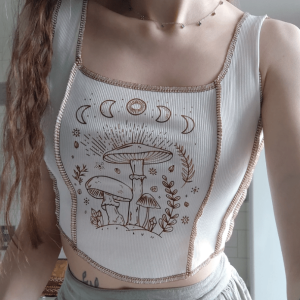 Y2K Fashion Mushroom Print Crop Top - Cute Aesthetic Tee for Coquette Style