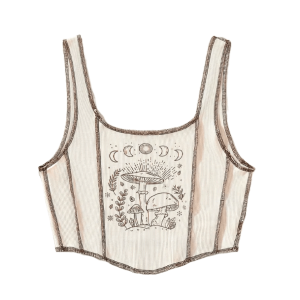 Y2K Fashion Mushroom Print Crop Top - Cute Aesthetic Tee for Coquette Style