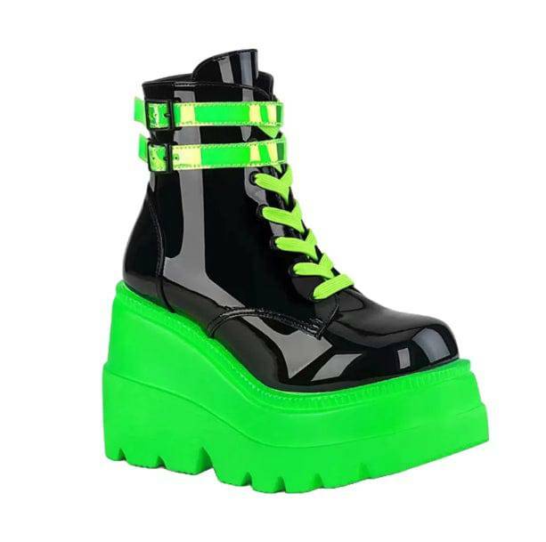 Y2K Fashion Neon Stripes Ankle Boots - Grunge Aesthetic & Coquette Style