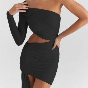 Y2K Fashion One Shoulder Cut Out Mini Dress - Coquette & Grunge Style