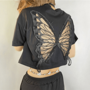 Y2K Fashion Open Back Butterfly T-Shirt - Cute Coquette & Grunge Style