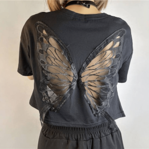 Y2K Fashion Open Back Butterfly T-Shirt - Cute Coquette & Grunge Style