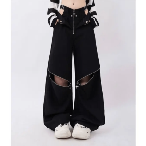 Y2K Fashion Open Zip Pants: Grunge Aesthetic Meets Coquette Style