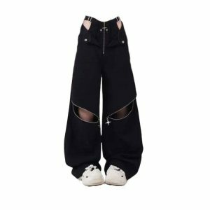 Y2K Fashion Open Zip Pants: Grunge Aesthetic Meets Coquette Style