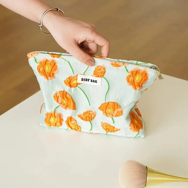 Y2K Fashion Orange Flowers Makeup Bag - Coquette Aesthetic Essentials