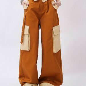 Y2K Fashion Orange Wide Leg Cargo Pants - Grunge & Coquette Aesthetic