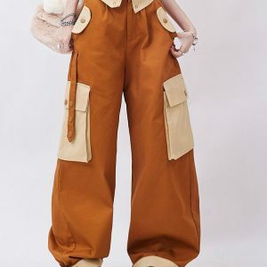 Y2K Fashion Orange Wide Leg Cargo Pants - Grunge & Coquette Aesthetic