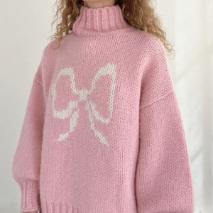 Y2K Fashion Oversized Bow Sweater - Coquette Aesthetic & Grunge Style