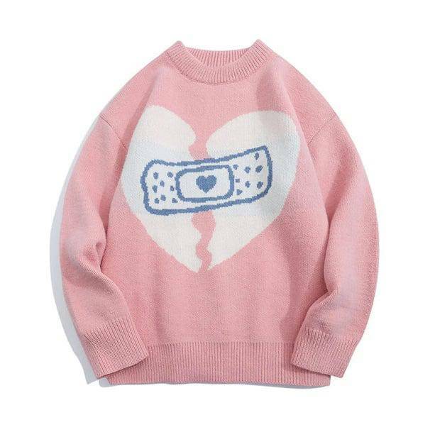 Y2K Fashion Oversized Broken Heart Sweater - Emo & Grunge Aesthetic