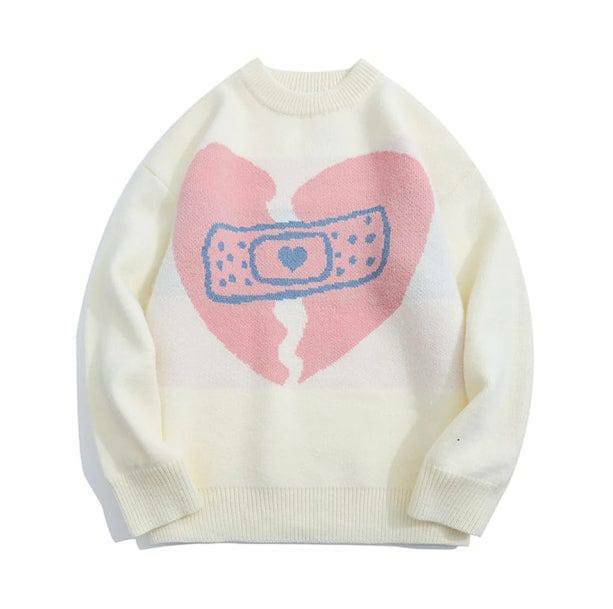 Y2K Fashion Oversized Broken Heart Sweater - Emo & Grunge Aesthetic