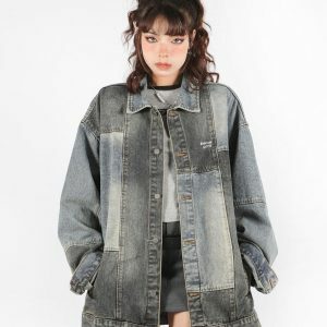 Y2K Fashion Oversized Denim Jacket - Grunge Aesthetic & Coquette Style