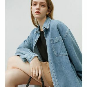 Y2K Fashion Oversized Denim Shirt - Grunge Aesthetic & Coquette Style