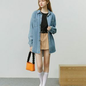 Y2K Fashion Oversized Denim Shirt - Grunge Aesthetic & Coquette Style