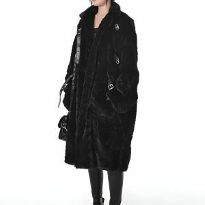 Y2K Fashion Oversized Faux Fur Fluffy Long Jacket - Grunge & Coquette Style