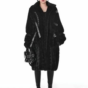 Y2K Fashion Oversized Faux Fur Fluffy Long Jacket - Grunge & Coquette Style