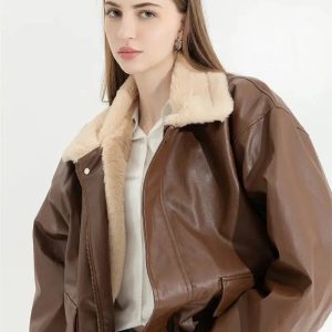 Y2K Fashion Oversized Faux Leather & Fur Jacket - Grunge & Coquette Style