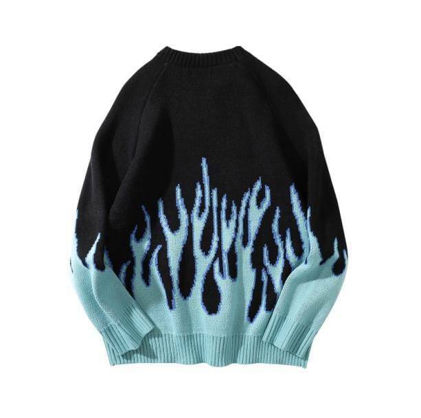 Y2K Fashion Oversized Fire Flames Sweater - Grunge & Coquette Aesthetic