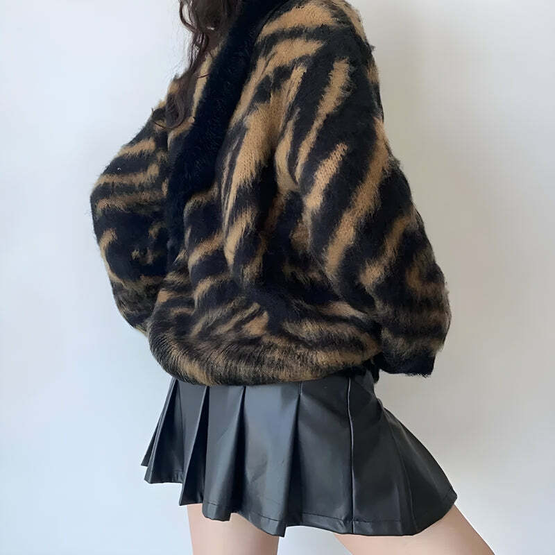 Y2K Fashion Oversized Fuzzy Cardigan - Coquette & Grunge Aesthetic