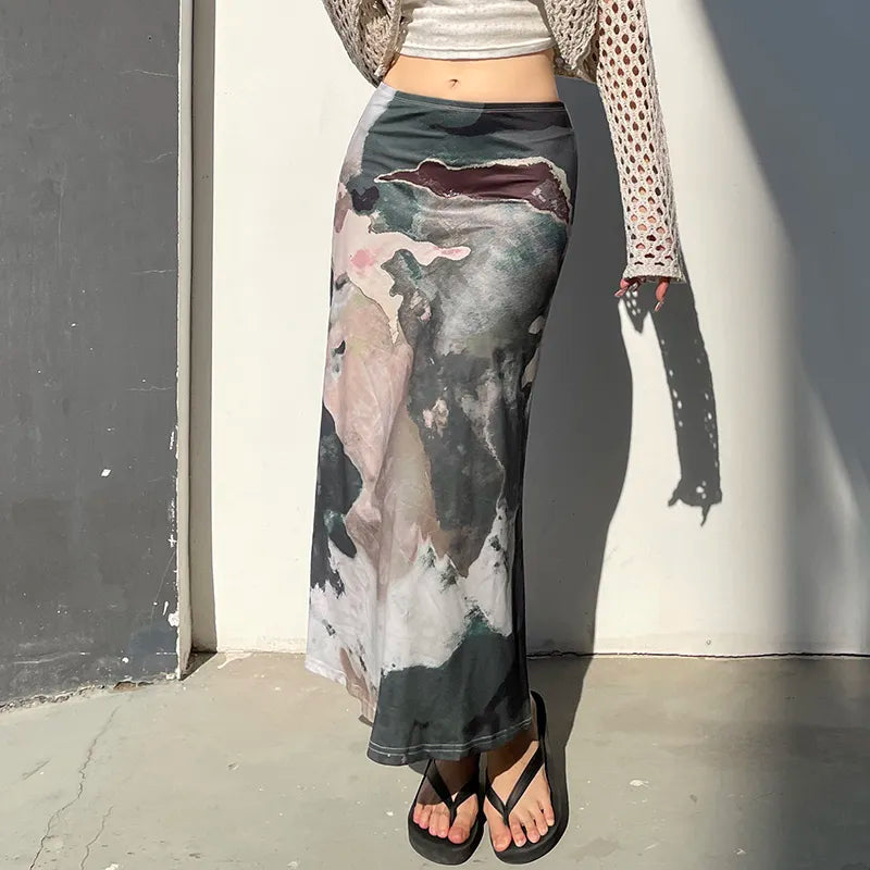 Y2K Fashion Oversized Graphic Midi Skirt - Grunge & Coquette Aesthetic