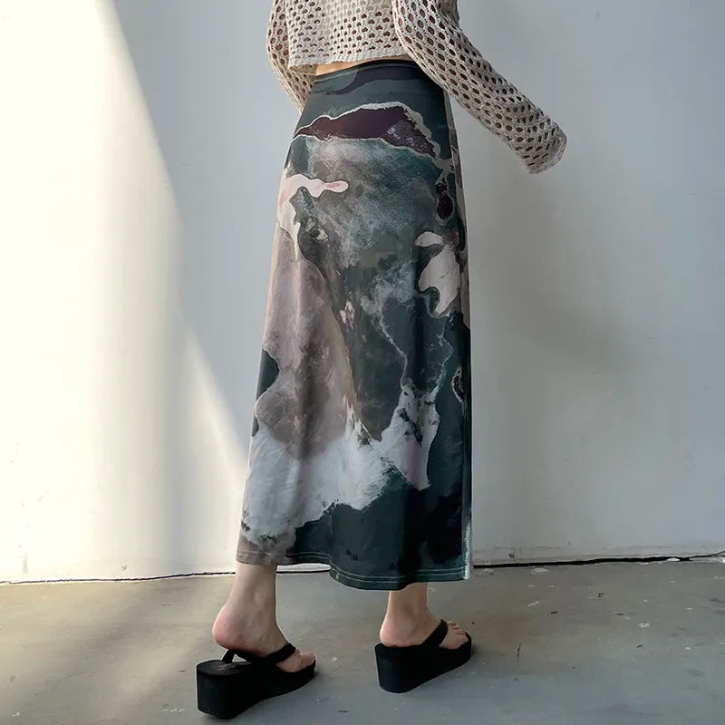 Y2K Fashion Oversized Graphic Midi Skirt - Grunge & Coquette Aesthetic