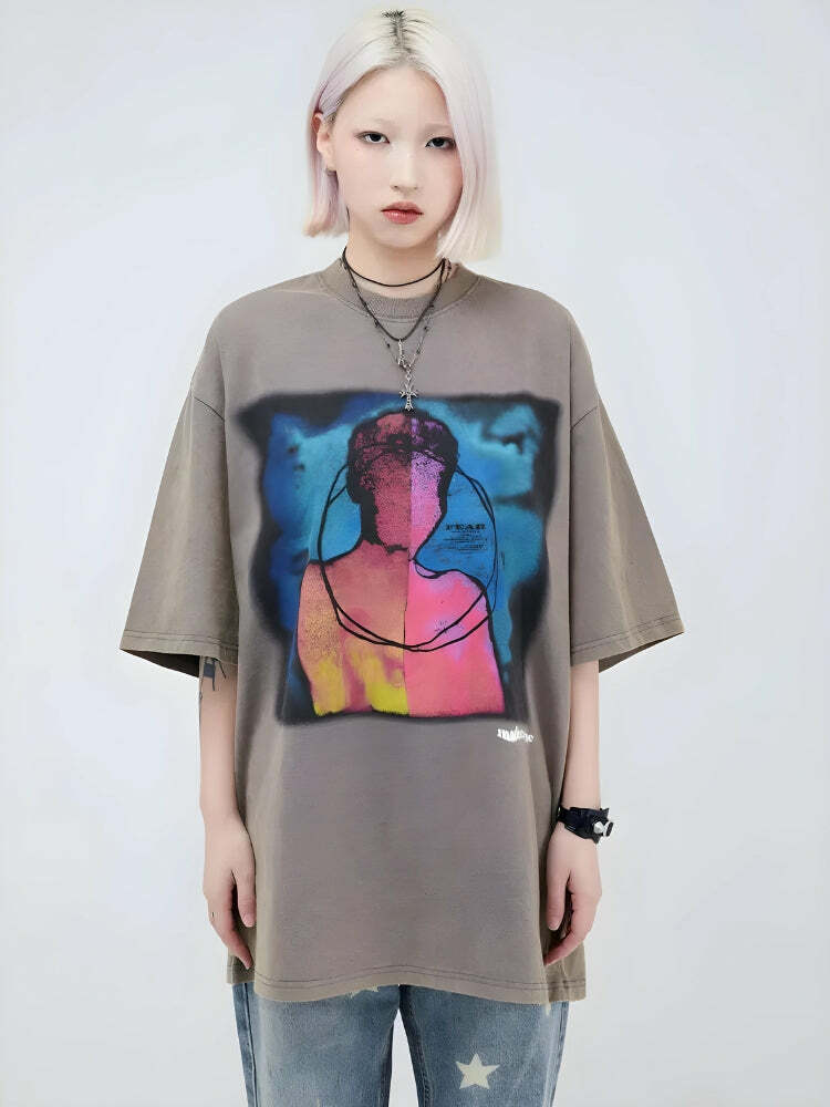 Y2K Fashion Oversized Graphic Tee - Emo, Grunge, and Coquette Aesthetic