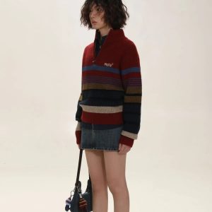 Y2K Fashion Oversized Knit Zip Sweater - Coquette & Grunge Aesthetic