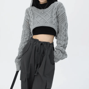 Y2K Fashion Oversized Knitted Sweater - Coquette Aesthetic Crop Top