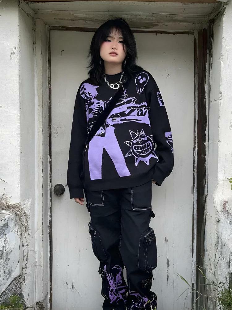 Y2K Fashion Oversized Knitted Sweater - Emo & Grunge Aesthetic Style