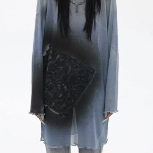 Y2K Fashion Oversized Mesh Top - Grunge Aesthetic & Coquette Style