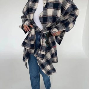 Y2K Fashion Oversized Plaid Shirt - Grunge Aesthetic Coquette Style