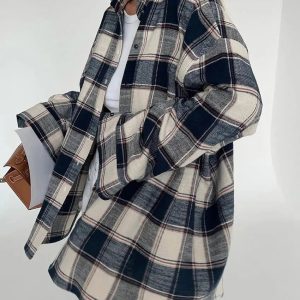 Y2K Fashion Oversized Plaid Shirt - Grunge Aesthetic Coquette Style