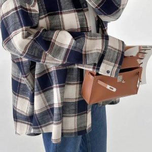 Y2K Fashion Oversized Plaid Shirt - Grunge Aesthetic Coquette Style