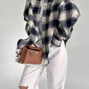 Y2K Fashion Oversized Plaid Shirt - Grunge Aesthetic Coquette Style