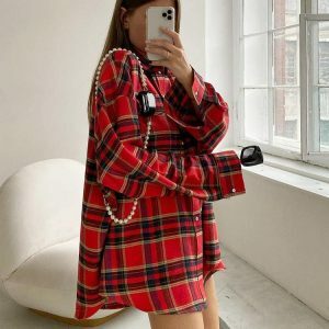 Y2K Fashion Oversized Plaid Shirt - Grunge Aesthetic Coquette Style