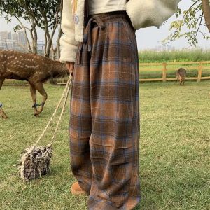 Y2K Fashion Oversized Plaid Sweatpants for Grunge & Coquette Aesthetic