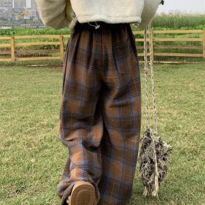 Y2K Fashion Oversized Plaid Sweatpants for Grunge & Coquette Aesthetic