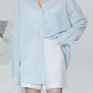 Y2K Fashion Oversized Poplin Shirt - Grunge Aesthetic & Coquette Style