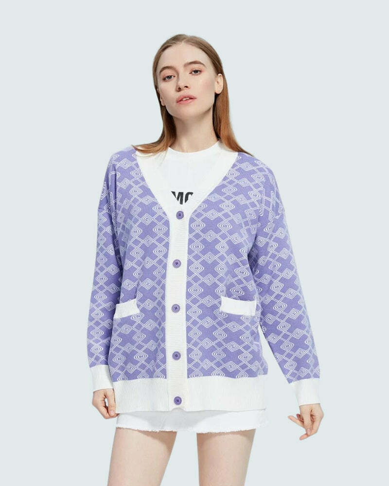 Y2K Fashion Oversized Purple Cardigan - Coquette Aesthetic Layering Piece